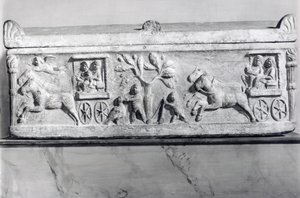 Sarcófago cristão com cenas da vida de uma criança de Paleo Christian Paleo Christian